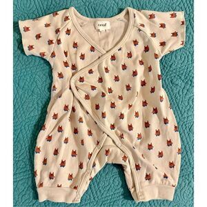 Oeuf Abstract Fox Kimono Wrap Short Sleeve Baby 100% Pima Cotton Romper 6-9 Mons